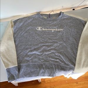 Grey and white Champion crew neck